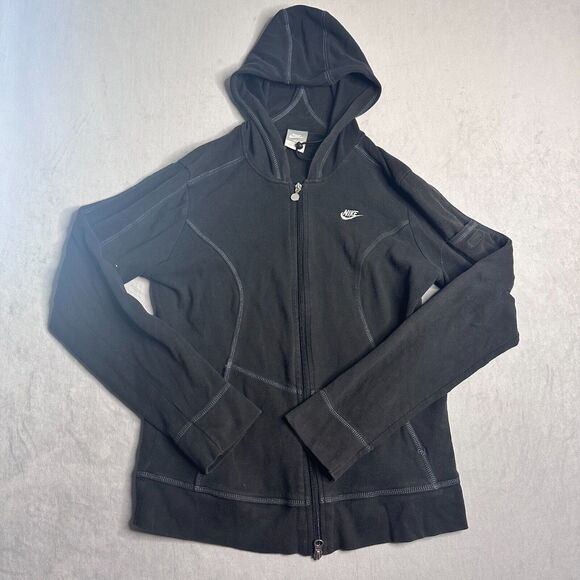 Nike Jacket Girls‎ Large (12-14) Black Left Swoosh Y2K Pocket Athleisure Hooded - Picture 1 of 9